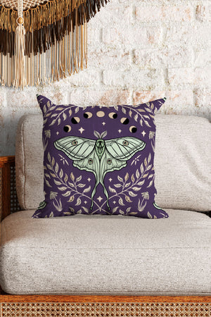 Luna Moths Damask by Misentangledvision Square Cushion (Purple) | Harper & Blake