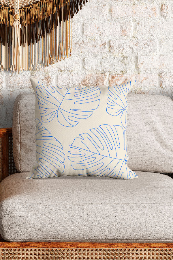 Monstera Plant Leaves Square Cushion (Cream) | Harper & Blake