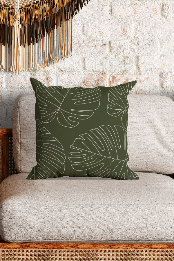 Monstera Plant Leaves Square Cushion (Khaki) | Harper & Blake