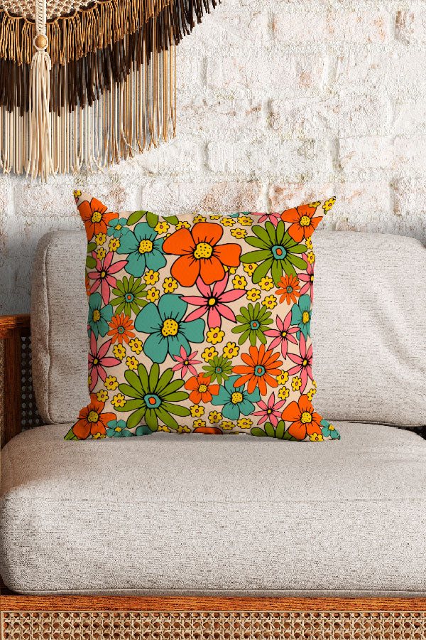 Overlapping Flowers Square Cushion (Beige) | Harper & Blake