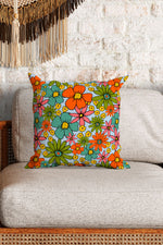 Overlapping Flowers Square Cushion (Light Blue)