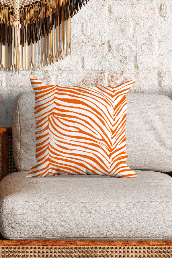 Zebra Skin Print Square Cushion (Orange & White) | Harper & Blake