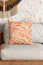 Zebra Skin Print Square Cushion (Orange & White)