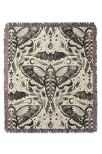 Skull Moth Damask By Rebecca Elfast Jacquard Woven Blanket (Monochrome)