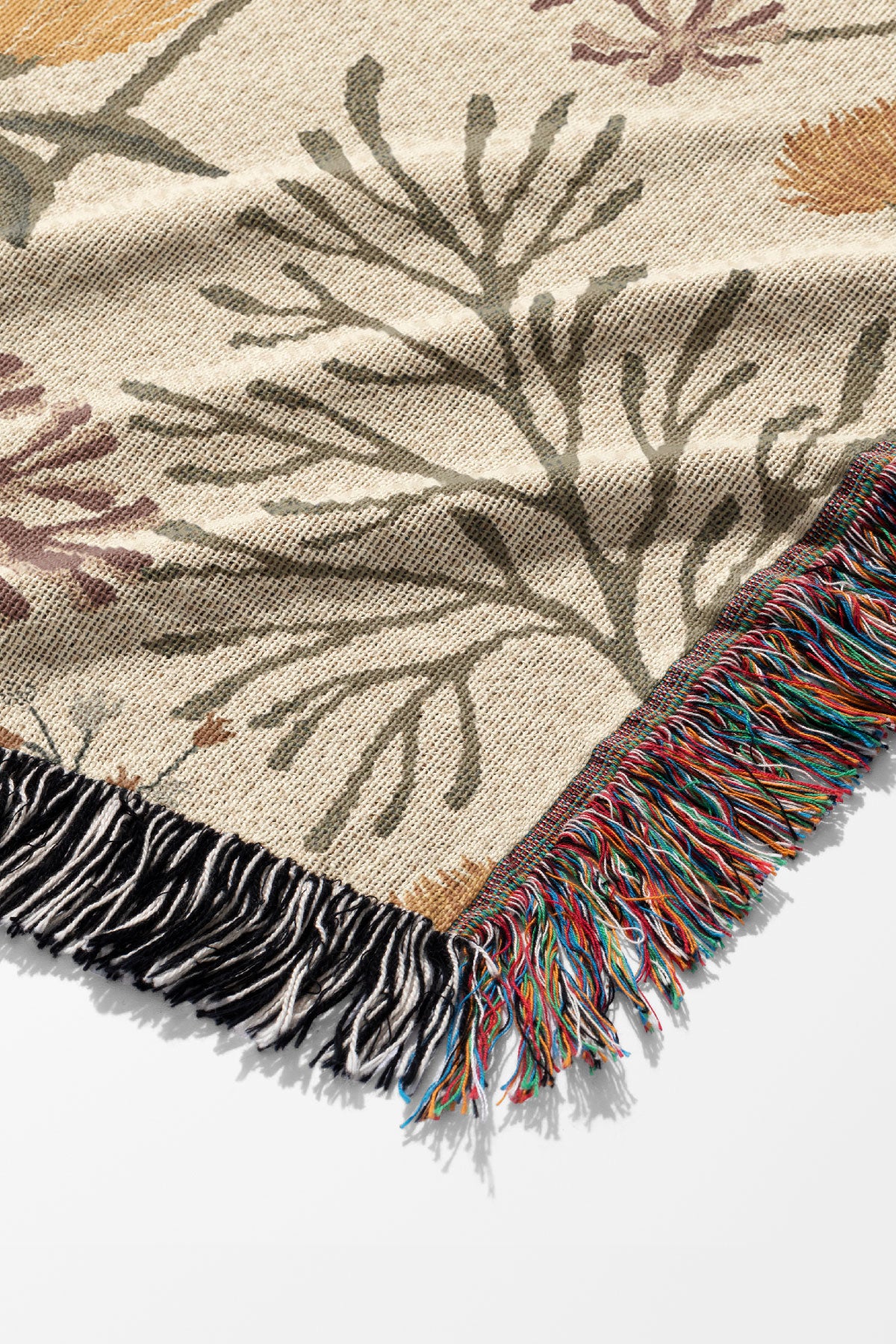 Botanical Weeds by Garabateo Jacquard Woven Blanket (Beige) | Harper & Blake