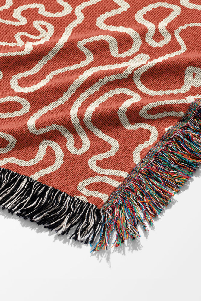 Doodle Line Art Jacquard Woven Blanket (Orange) | Harper & Blake