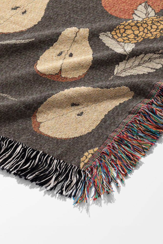 Golden Pears and Birds by Cecilia Mok Jacquard Woven Blanket (Grey) | Harper & Blake