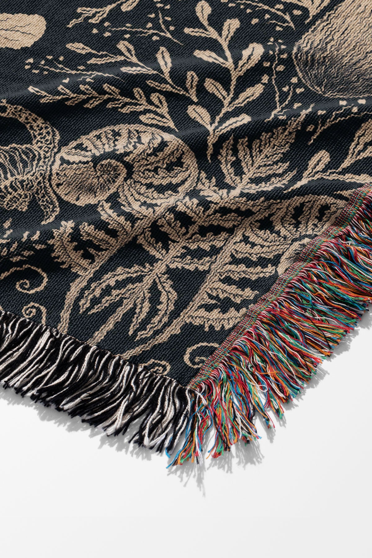 Mushroom Forest Damask by Denes Anna Design Jacquard Woven Blanket (Black) | Harper & Blake
