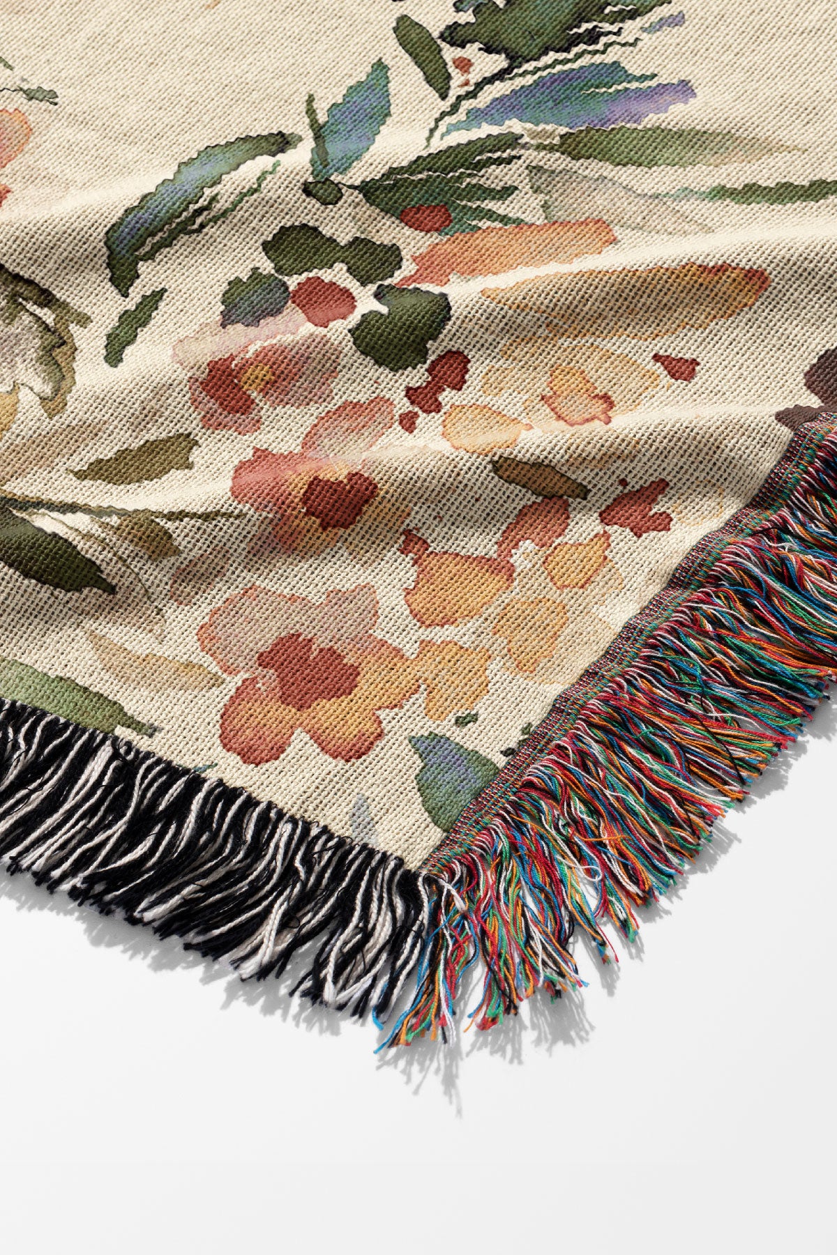Painterly Tropical Flowers By Ninola Design Jacquard Woven Blanket (Beige) | Harper & Blake