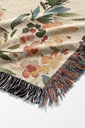 Painterly Tropical Flowers By Ninola Design Jacquard Woven Blanket (Beige) | Harper & Blake
