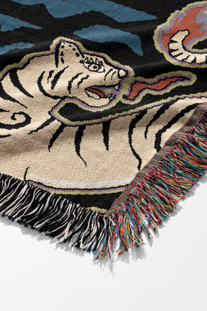 Flaming Tigers by Misentangledvision Jacquard Woven Blanket (Black) | Harper & Blake