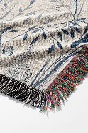 Wild Grasses and its Habitants by Denes Anna Design Jacquard Woven Blanket (White) | Harper & Blake