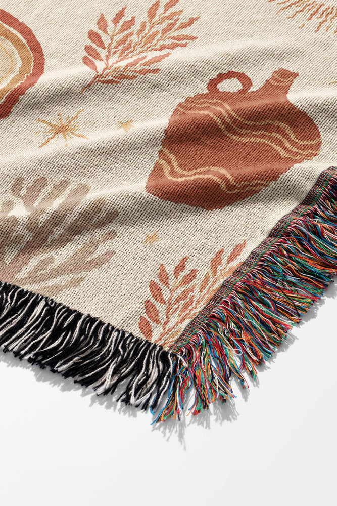 Vessels and Succulents By Rebecca Elfast Jacquard Woven Blanket (Beige) | Harper & Blake