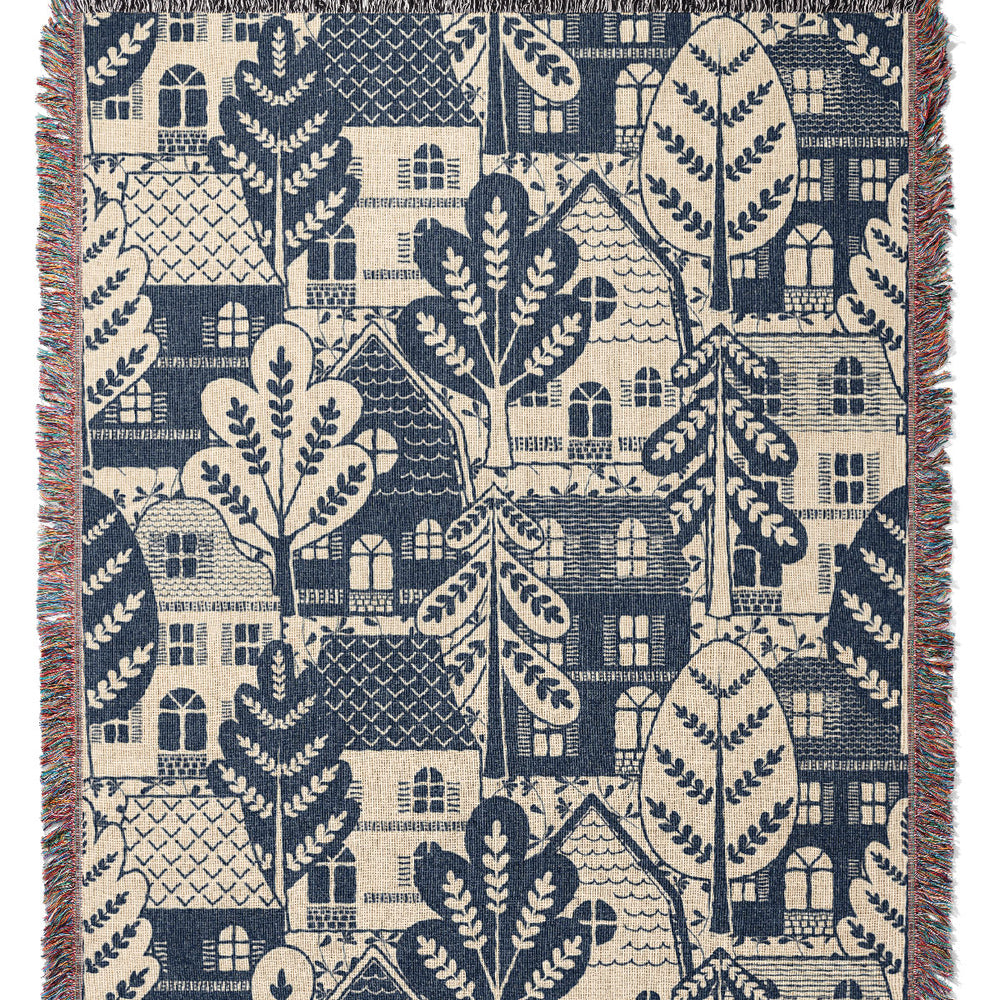 Adventure Travel Block by Garabateo Jacquard Woven Blanket (Blue) | Harper & Blake