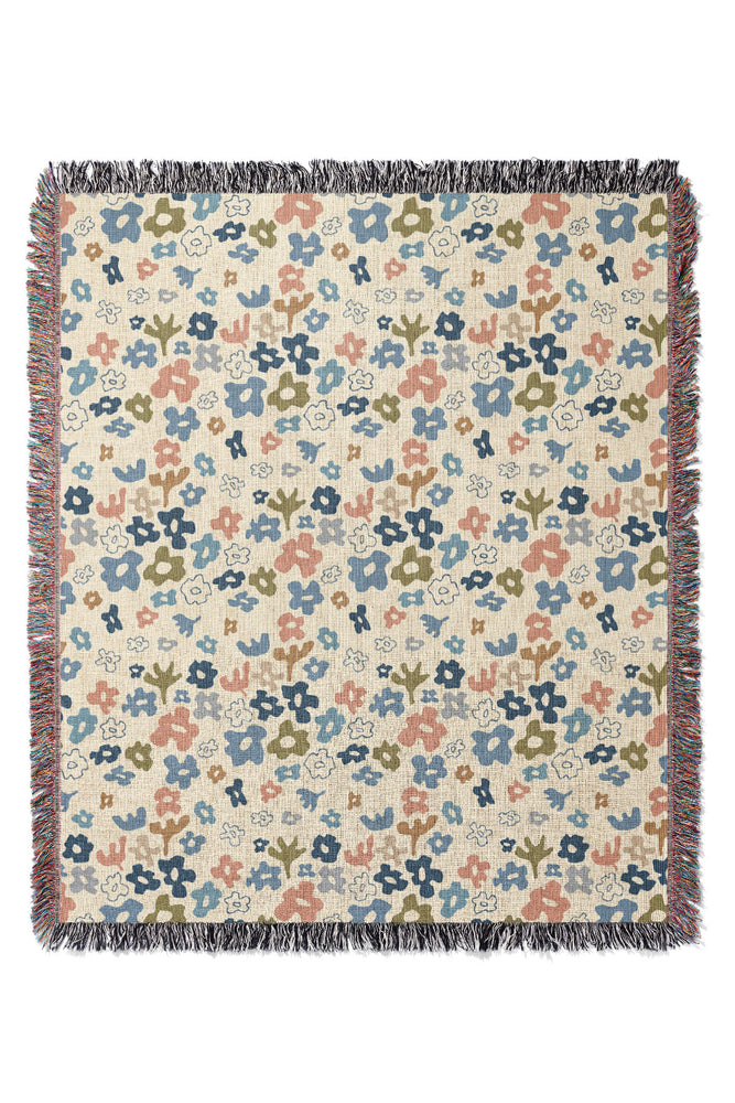 Flower Field By Jackie Tahara Jacquard Woven Blanket (Beige)