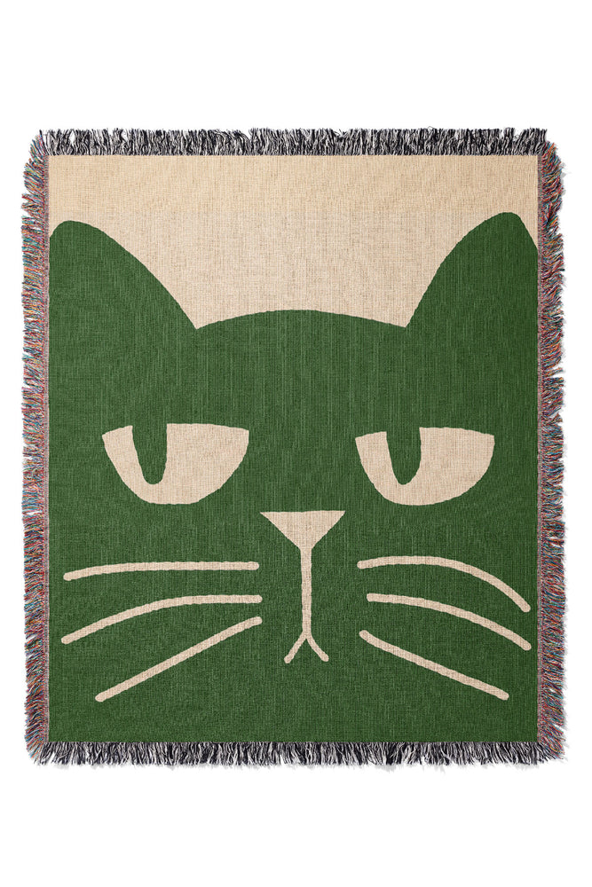 Two Tone Bold Cat Jacquard Woven Blanket (Green)