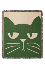Two Tone Bold Cat Jacquard Woven Blanket (Green)