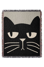 Two Tone Bold Cat Jacquard Woven Blanket (Black)