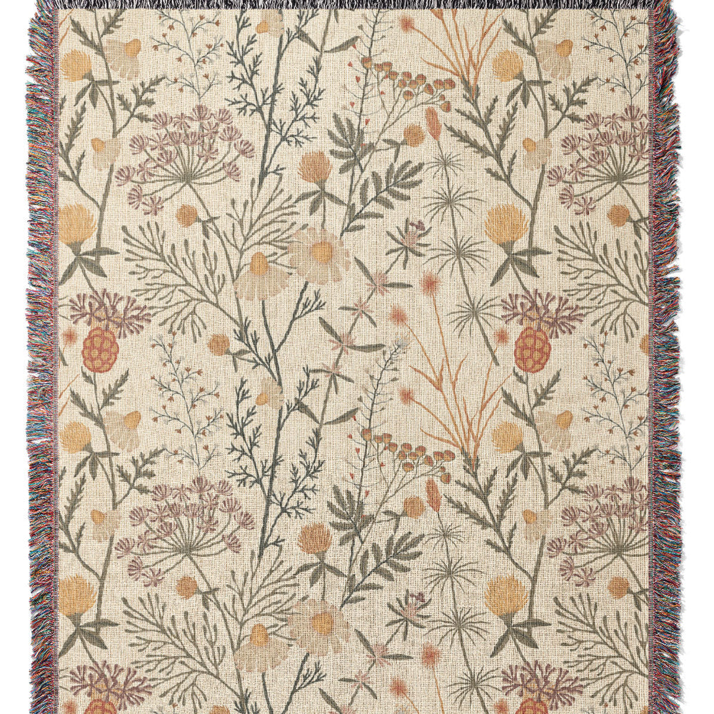 Botanical Weeds by Garabateo Jacquard Woven Blanket (Beige) | Harper & Blake