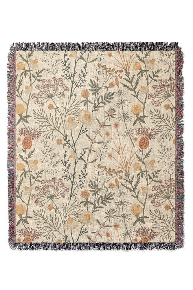 Botanical Weeds by Garabateo Jacquard Woven Blanket (Beige) | Harper & Blake