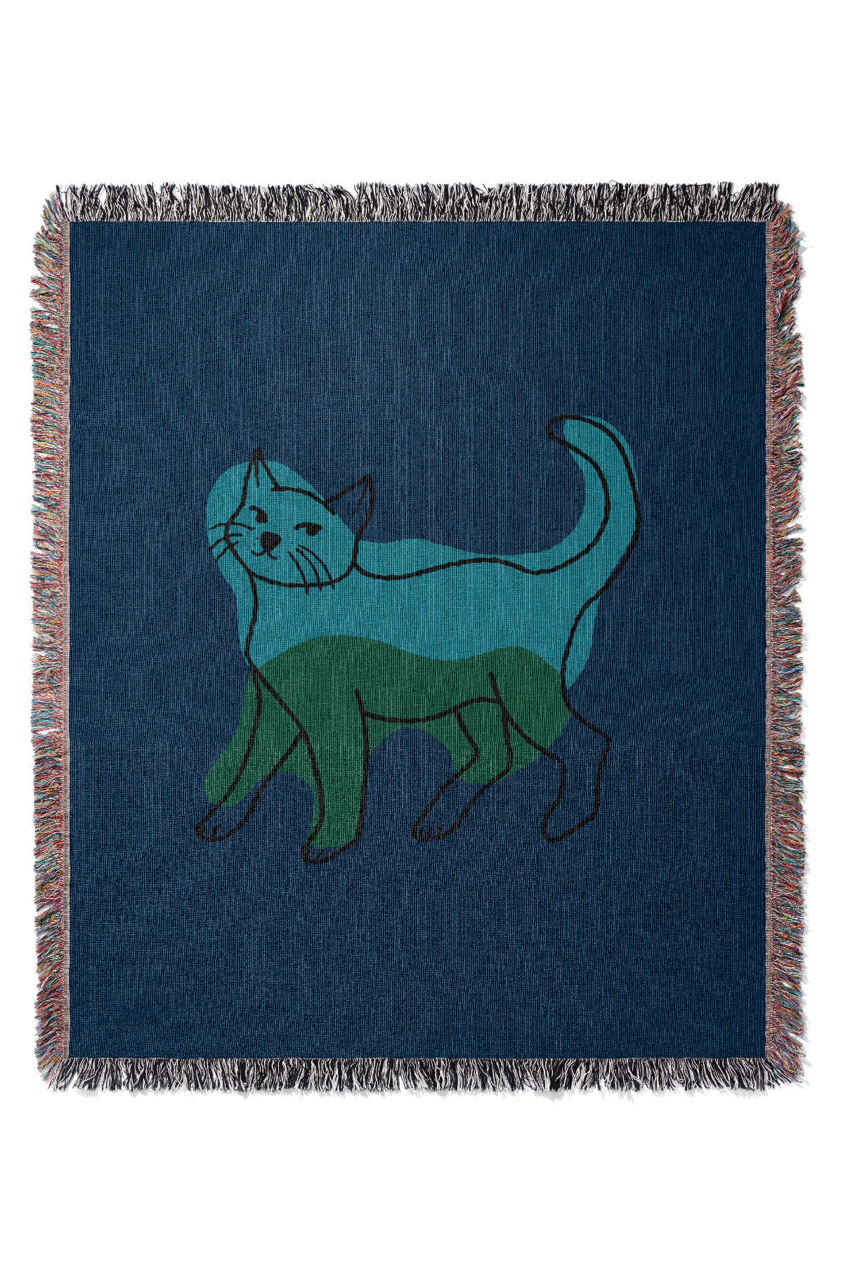 Cat Colour Jacquard Woven Blanket (Blue) | Harper & Blake