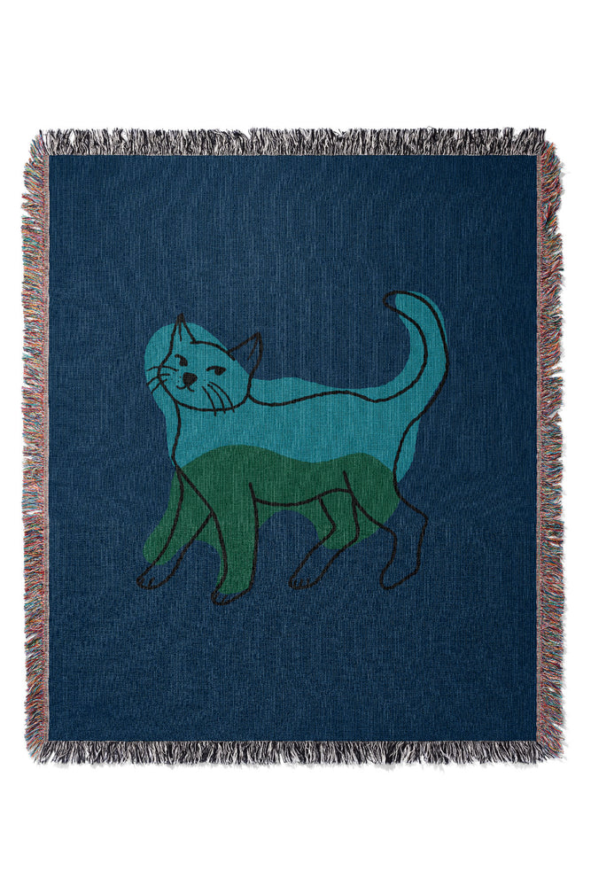 Cat Colour Jacquard Woven Blanket (Blue) | Harper & Blake