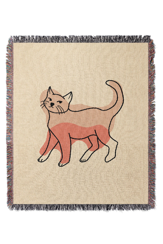 Cat Colour Jacquard Woven Blanket (Neutral)