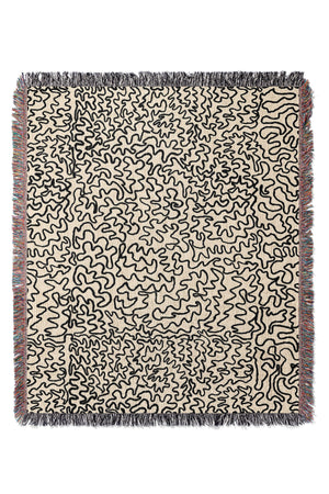 Doodle Line Art Jacquard Woven Blanket (Cream) | Harper & Blake