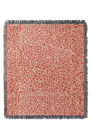 Doodle Line Art Jacquard Woven Blanket (Orange) | Harper & Blake