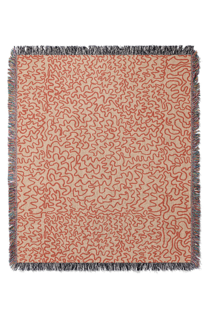 Doodle Line Art Jacquard Woven Blanket (Coral Pink) | Harper & Blake