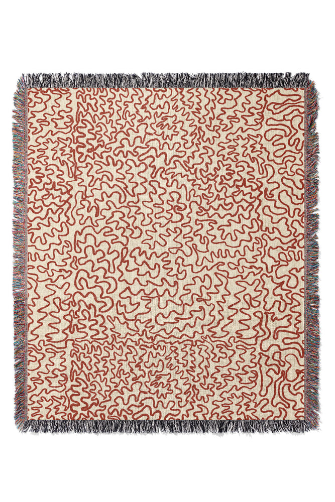 Doodle Line Art Jacquard Woven Blanket (Light Pink)