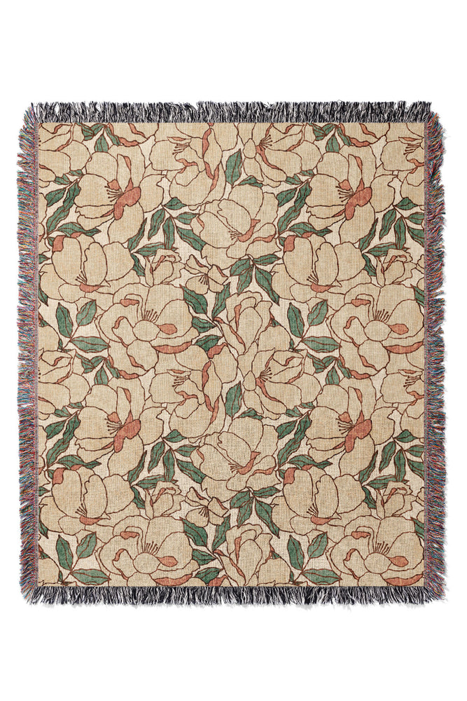 Floribunda By Amy MacCready Jacquard Woven Blanket (Peach)