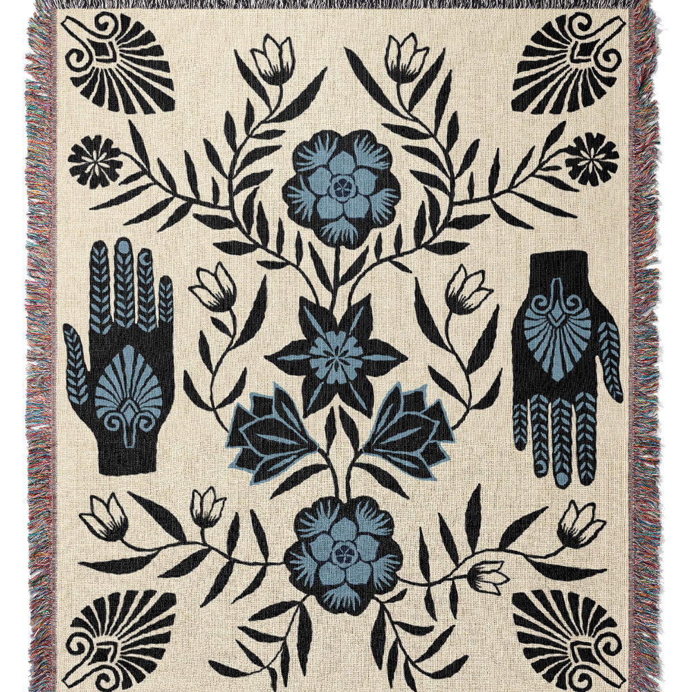 
                  
                    Flower Hands Jacquard Woven Blanket (Off White Blue) | Harper & Blake
                  
                