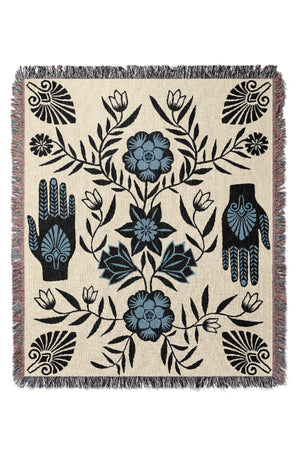 
            
                Load image into Gallery viewer, Flower Hands Jacquard Woven Blanket (Off White Blue) | Harper &amp;amp; Blake
            
        