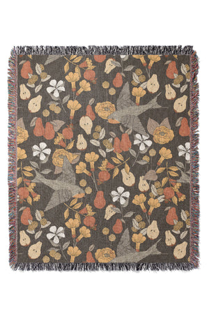 Golden Pears and Birds by Cecilia Mok Jacquard Woven Blanket (Grey) | Harper & Blake