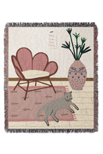 Cat at Home by Ani Vidotto Jacquard Woven Blanket (Pink)