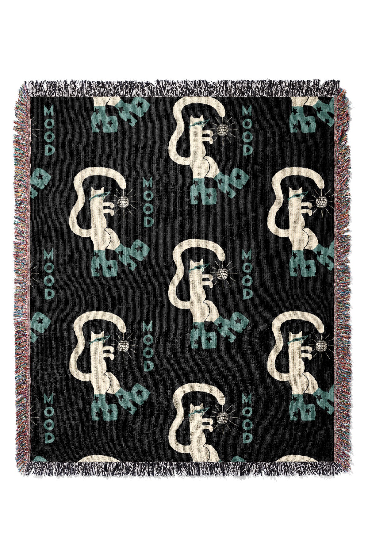Mood Cat by Aley Wild Jacquard Woven Blanket (Black Green) | Harper & Blake