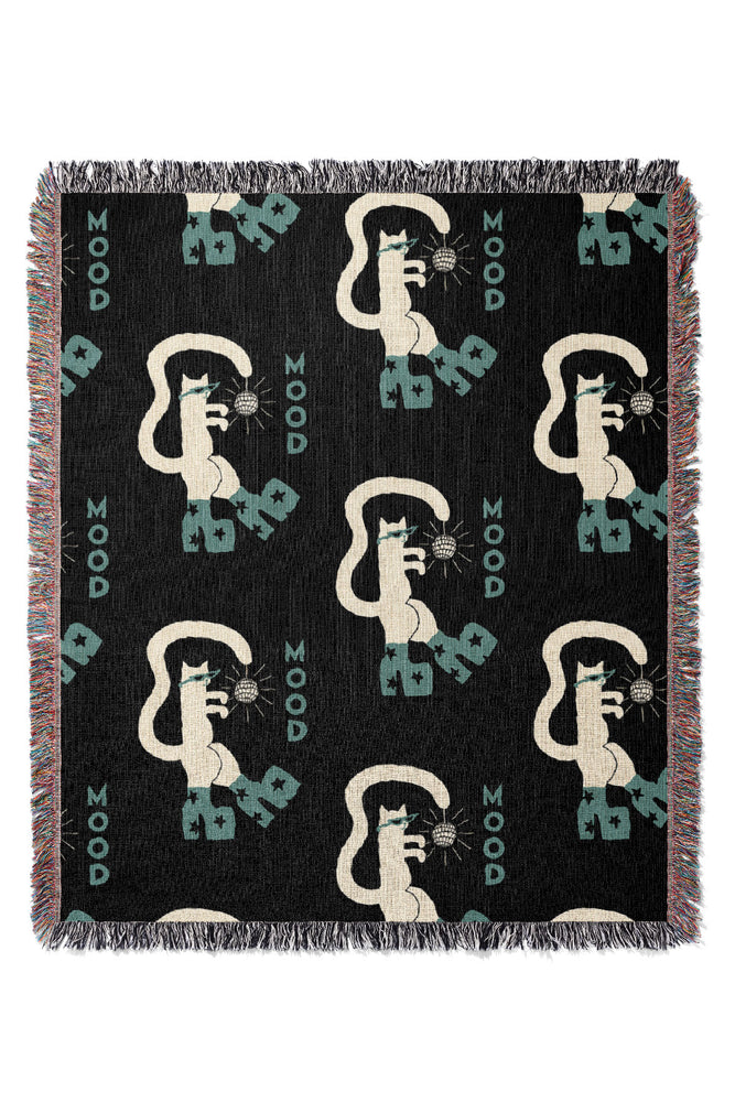 Mood Cat by Aley Wild Jacquard Woven Blanket (Black Green) | Harper & Blake