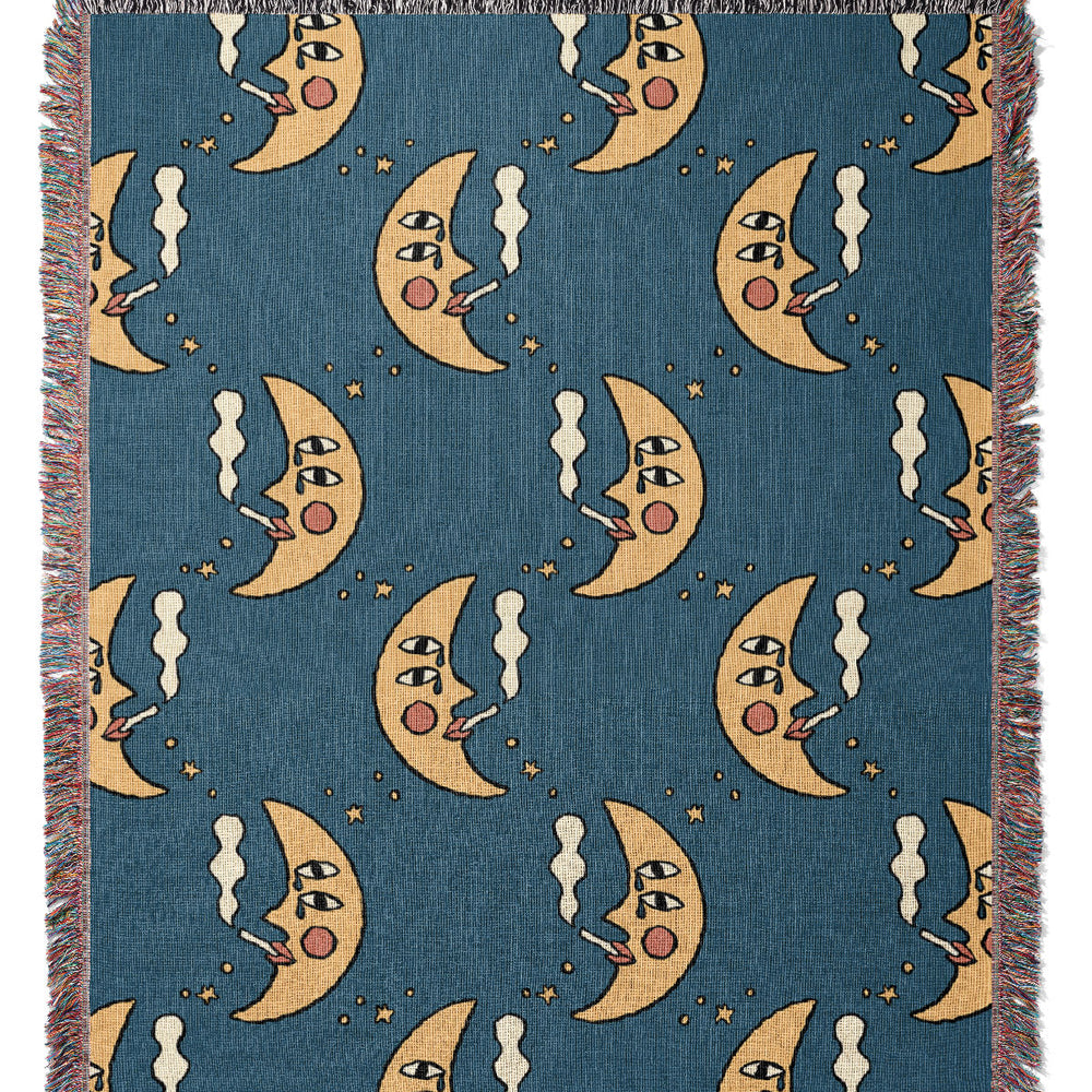 Sassy Moon by Aley Wild Jacquard Woven Blanket (Blue) | Harper & Blake