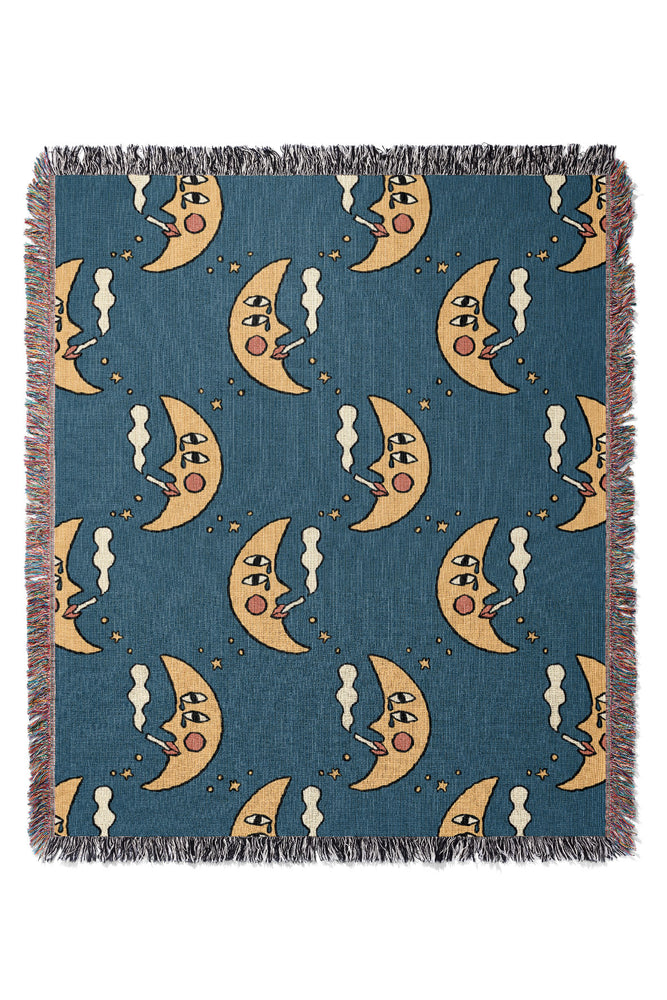 Sassy Moon by Aley Wild Jacquard Woven Blanket (Blue) | Harper & Blake