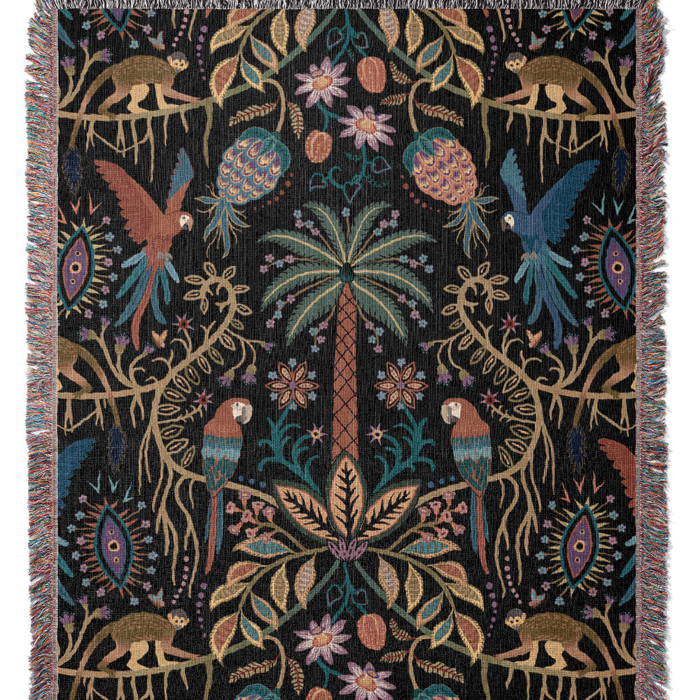 
                  
                    Joyful Jungle by Misentangledvision Jacquard Woven Blanket (Black) | Harper & Blake
                  
                