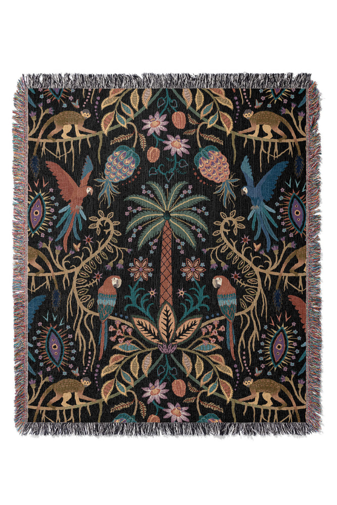 Joyful Jungle by Misentangledvision Jacquard Woven Blanket (Black)
