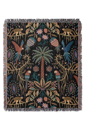 
            
                Load image into Gallery viewer, Joyful Jungle by Misentangledvision Jacquard Woven Blanket (Black) | Harper &amp;amp; Blake
            
        