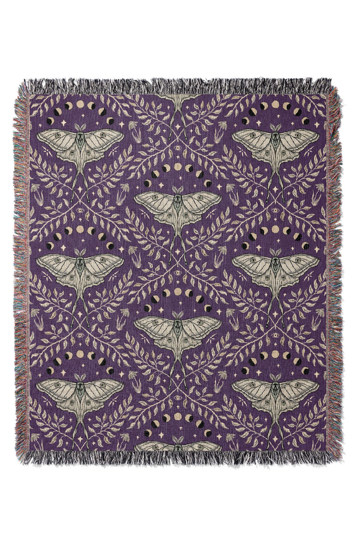 Luna Moths Damask by Misentangledvision Jacquard Woven Blanket (Purple) | Harper & Blake