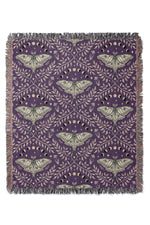 Luna Moths Damask by Misentangledvision Jacquard Woven Blanket (Purple)