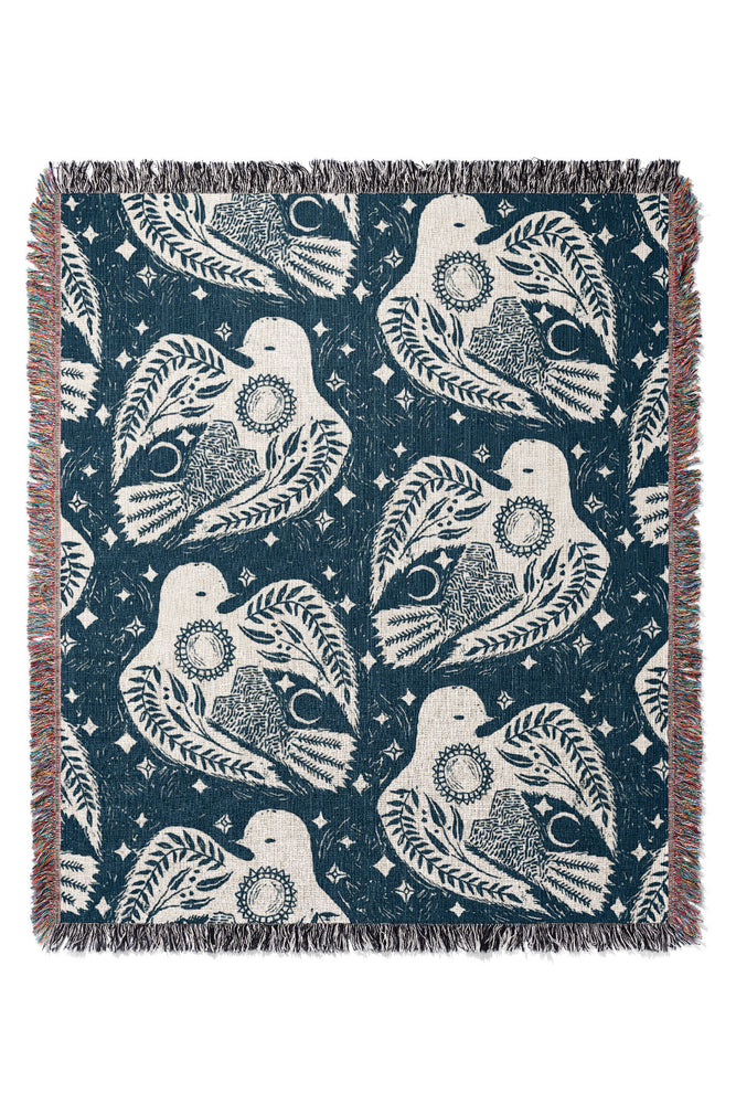 Mountain Birds by Cecilia Mok Jacquard Woven Blanket (Blue) | Harper & Blake