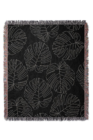 
            
                Load image into Gallery viewer, Monstera Plant Line Art Jacquard Woven Blanket (Black) | Harper &amp;amp; Blake
            
        