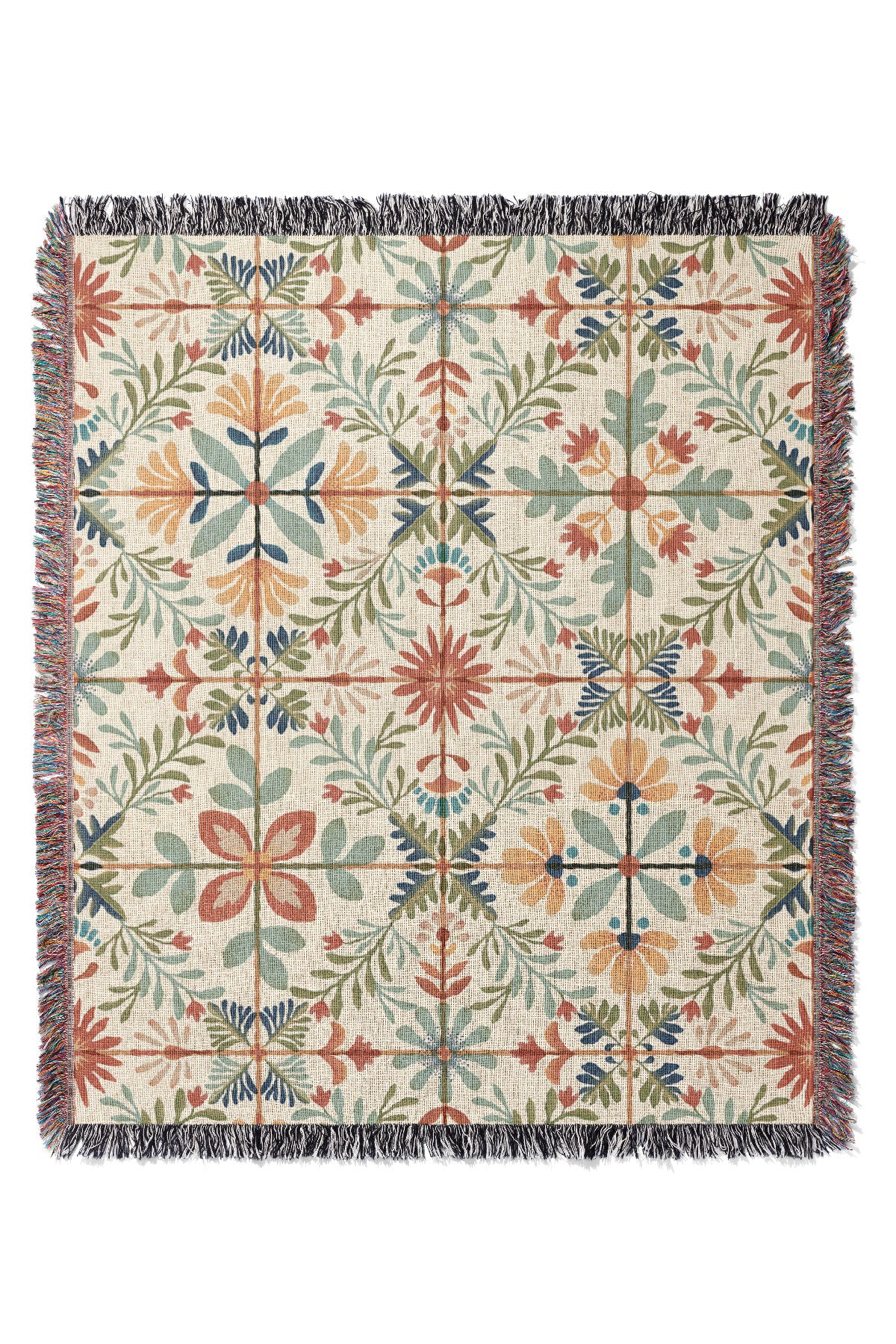 Nostalgic Vintage Tile by Garabateo Jacquard Woven Blanket (Beige) | Harper & Blake