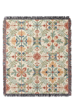 Nostalgic Vintage Tile by Garabateo Jacquard Woven Blanket (Beige) | Harper & Blake