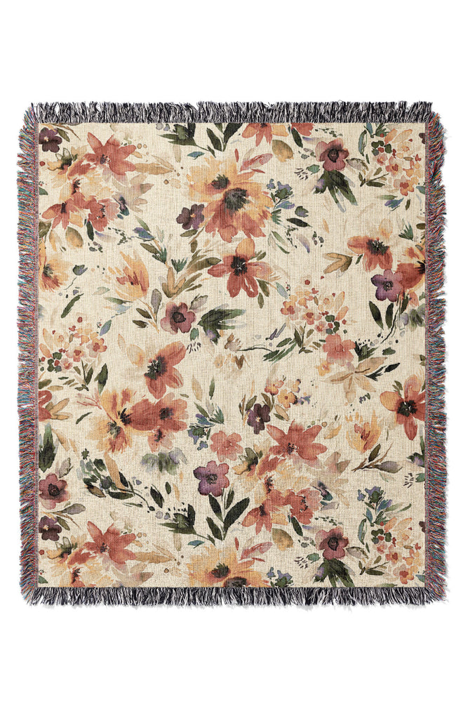 Painterly Tropical Flowers By Ninola Design Jacquard Woven Blanket (Beige)